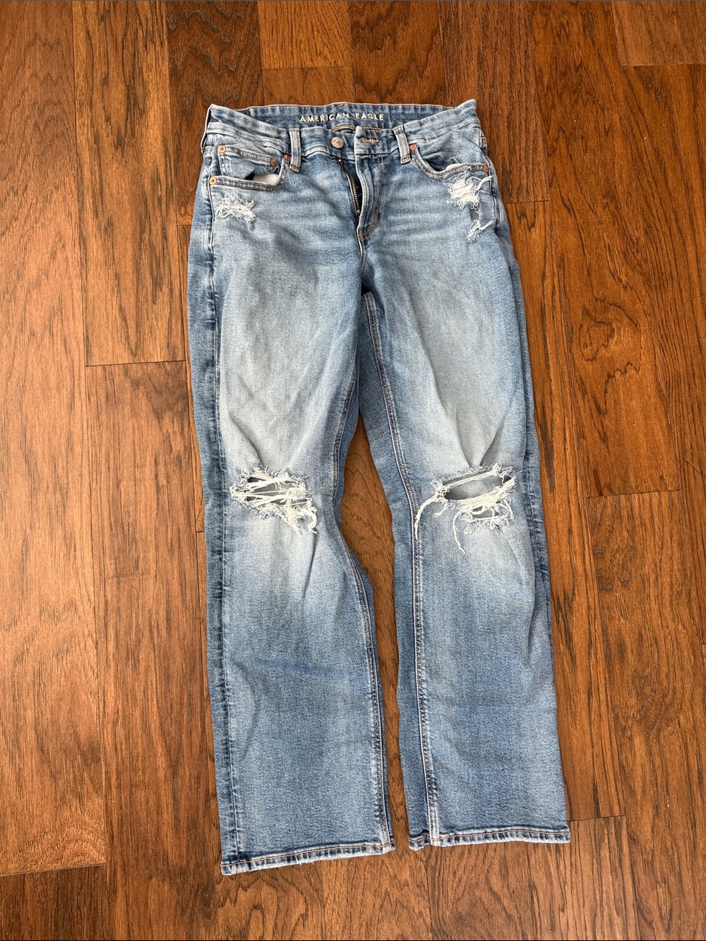 American Eagle Outfitters Light Blue Distressed Straight Leg Jeans